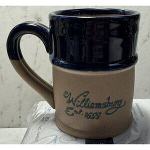Williamsburg Commemorative Mug Cobalt Blue Glaze Tan Salt Stoneware Finish 1699